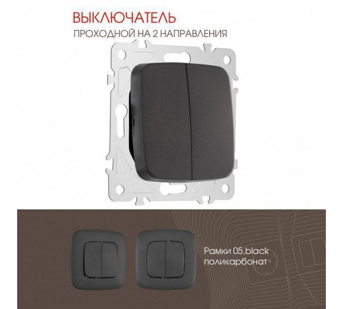 Выключатель проходной двухклавишный без рамки Arte Milano 205 205.32-2.black