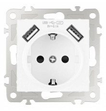 Розетка с заземлением и со шторкой и 2хUSB, без рамки Arte Milano am-206 206.47-1.white