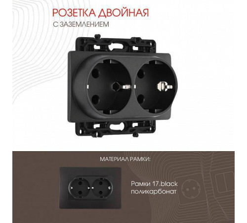 Розетка двойная с заземлением, без рамки Arte Milano am-217 217.40-2.black