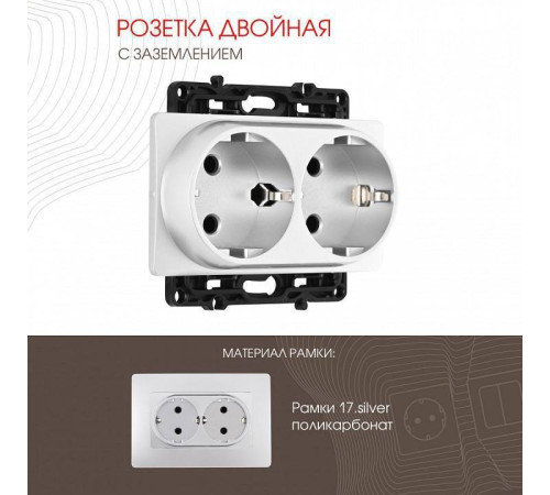 Розетка двойная с заземлением, без рамки Arte Milano am-217 217.40-2.silver