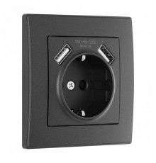 Розетка с заземлением и со шторкой и 2хUSB Arte Milano SET06-1 SET06-1-47-1 black