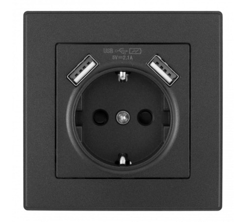 Розетка с заземлением и со шторкой и 2хUSB Arte Milano SET06-1 SET06-1-47-1 black