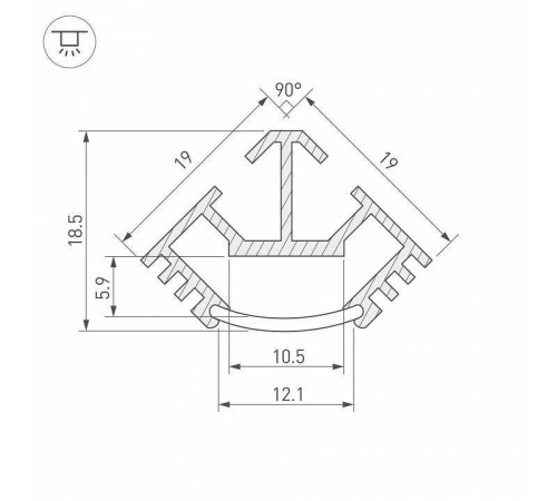 Профиль накладной угловой внутренний Arlight T45-2000 (CT) ANOD 016942