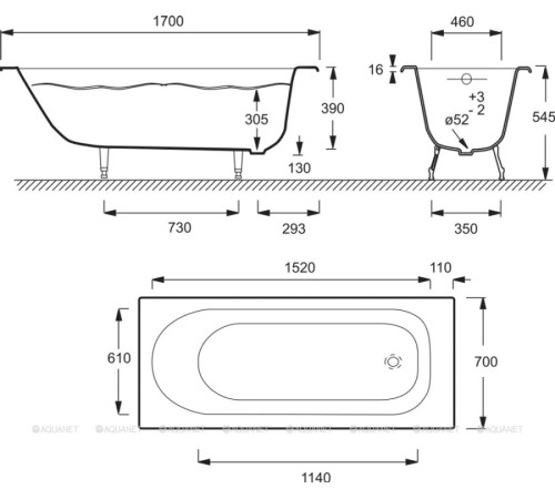 Ванна чугунная Jacob Delafon Soissons 170x70 см без отверстий для ручек E2921-00