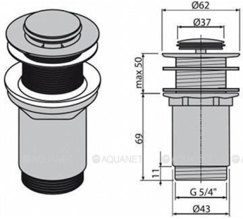 Водослив для умывальника AlcaPlast A394 Click-Clack 5/4 цельнометаллический A394