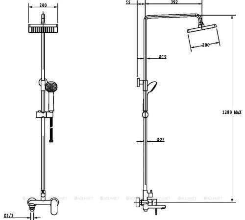 Душевая стойка со смесителем Bravat Opal с поворотным изливом F6125183CP-A-RUS