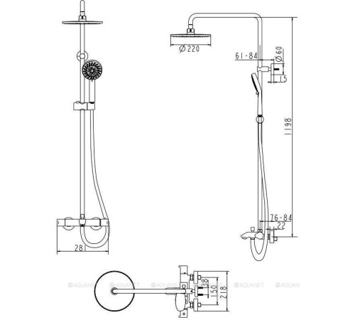 Душевая колонна с термостатом и изливом Bravat Waterfall F639114C-A2-RUS