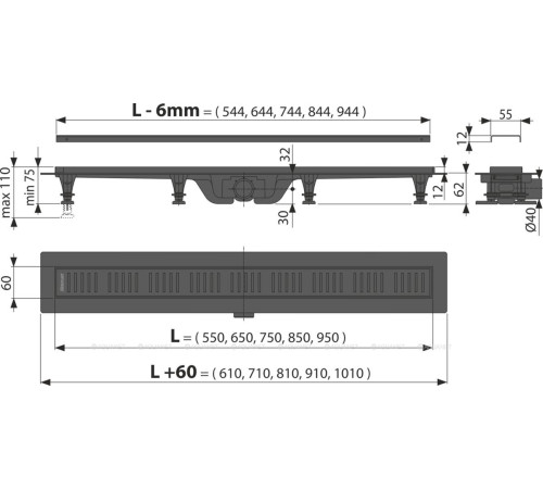 Водоотводящий желоб AlcaPlast APZ10BLACK-750M черный матовый 750 мм APZ10BLACK-750M