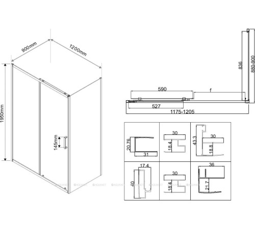 Душевой уголок Vincea City 1200x900 мм черный прозрачное стекло VSR-5CT9012CLB