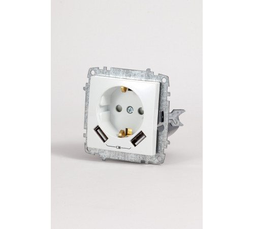 Розетка с заземлением и со шторкой и 2хUSB type A, без рамки Elbi Eleсtriс Zena Vega 609-015600-317