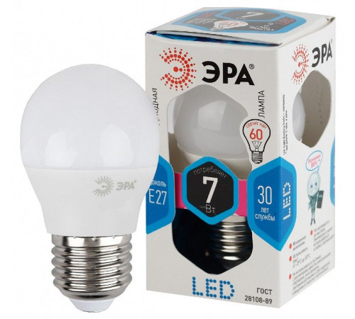 Лампа светодиодная Эра Стандарт LED P45-7W-840-E27