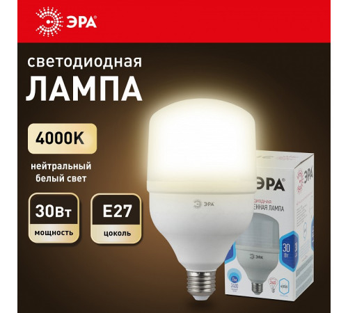 Лампа светодиодная ЭРА Стандарт E27 30 Вт 4000 К LED-POWER-T100-30W-4000-E27