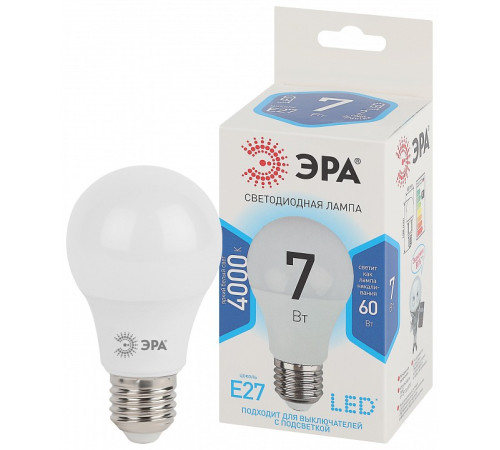 Лампа светодиодная Эра Стандарт LED A60-7W-840-E27