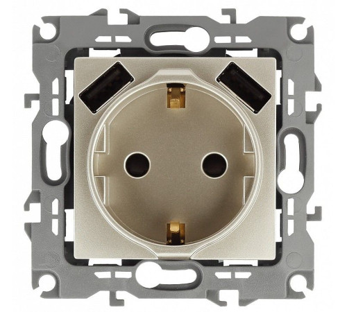 Розетка с заземлением и со шторкой и 2хUSB, без рамки Эра Эра 12 12-4109-04