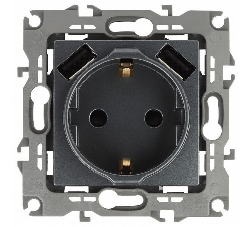 Розетка с заземлением и со шторкой и 2хUSB, без рамки Эра Эра 12 12-4109-12