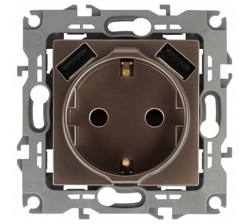 Розетка с заземлением и со шторкой и 2хUSB, без рамки Эра Эра 12 12-4109-13