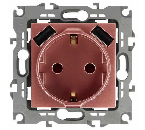 Розетка с заземлением и со шторкой и 2хUSB, без рамки Эра Эра 12 12-4109-14