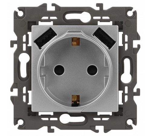 Розетка с заземлением и со шторкой и 2хUSB, без рамки Эра Эра Elegance 14-4109-03
