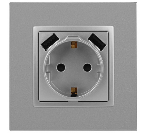 Розетка с заземлением и со шторкой и 2хUSB, без рамки Эра Эра Elegance 14-4109-03