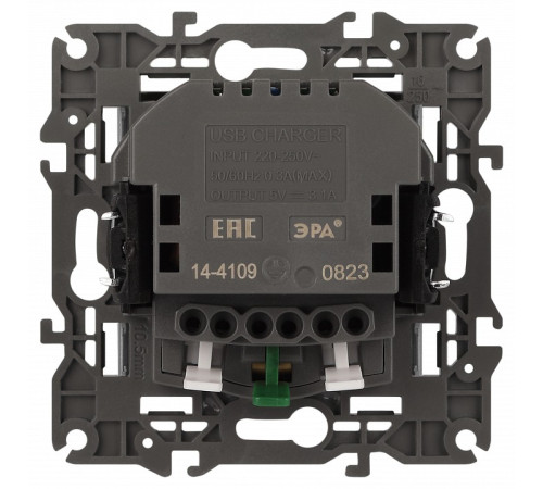Розетка с заземлением и со шторкой и 2хUSB, без рамки Эра Эра Elegance 14-4109-03