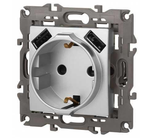 Розетка с заземлением и со шторкой и 2хUSB, без рамки Эра Эра Elegance 14-4109-03