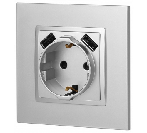 Розетка с заземлением и со шторкой и 2хUSB, без рамки Эра Эра Elegance 14-4109-03