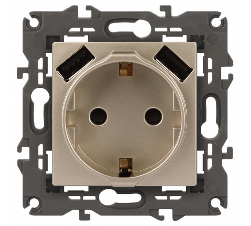 Розетка с заземлением и со шторкой и 2хUSB, без рамки Эра Эра Elegance 14-4109-04