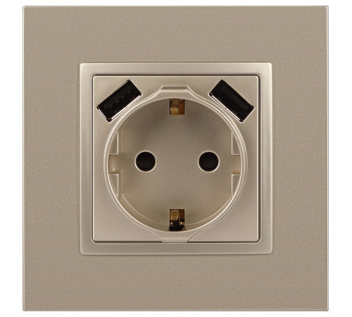 Розетка с заземлением и со шторкой и 2хUSB, без рамки Эра Эра Elegance 14-4109-04