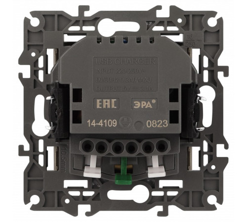 Розетка с заземлением и со шторкой и 2хUSB, без рамки Эра Эра Elegance 14-4109-04