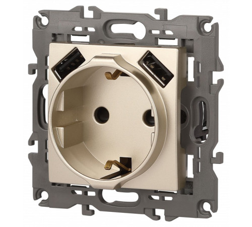 Розетка с заземлением и со шторкой и 2хUSB, без рамки Эра Эра Elegance 14-4109-04