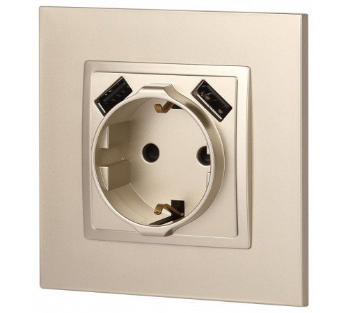 Розетка с заземлением и со шторкой и 2хUSB, без рамки Эра Эра Elegance 14-4109-04