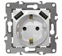 Розетка с заземлением и со шторкой и 2хUSB, без рамки Эра Эра Elegance 14-4109-05