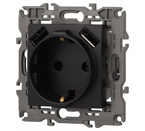 Розетка с заземлением и со шторкой и 2хUSB, без рамки Эра Эра Elegance 14-4109-05