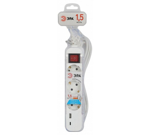 Удлинитель с выключателем Эра UB-3es-1,5m-USB