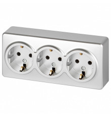 Розетка тройная с заземлением и со шторками Эра Эра Эксперт 11-2208-03