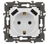 Розетка с заземлением и со шторкой и 2хUSB, без рамки Эра Эра Elegance 14-4109-01М