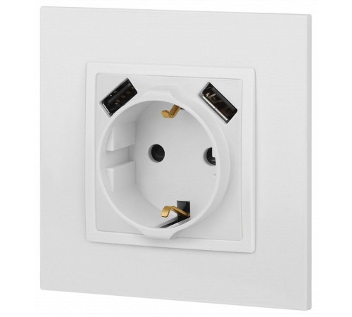 Розетка с заземлением и со шторкой и 2хUSB, без рамки Эра Эра Elegance 14-4109-01М