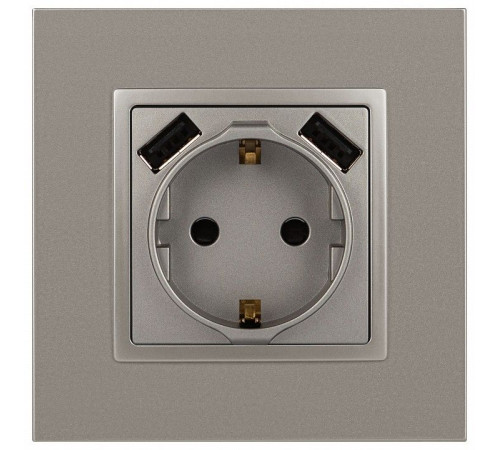 Розетка с заземлением и со шторкой и 2хUSB, без рамки Эра Эра Elegance 14-4109-16