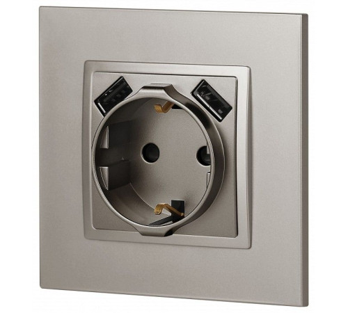 Розетка с заземлением и со шторкой и 2хUSB, без рамки Эра Эра Elegance 14-4109-16