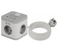 Удлинитель с выключателем Эра  CUBE-3es-1,5m-4USB-W