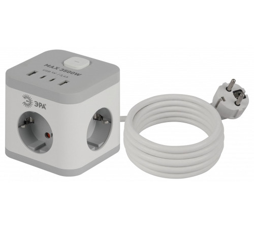 Удлинитель с выключателем Эра CUBE-3es-1,5m-4USB-W