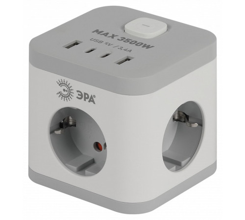 Удлинитель с выключателем Эра CUBE-3es-1,5m-4USB-W