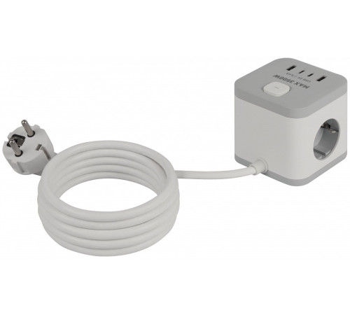 Удлинитель с выключателем Эра CUBE-3es-1,5m-4USB-W