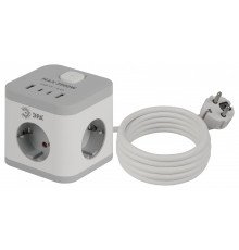Удлинитель с выключателем Эра  CUBE-3es-1,5m-4USB-W
