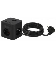 Удлинитель с выключателем Эра  CUBE-3es-1,5m-4USB-B