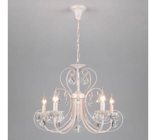 Подвесная люстра Eurosvet Alda 3305/5 белый с золотом/прозрачный хрусталь Strotskis