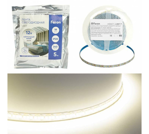 Лента светодиодная Feron LS617 9.6 Вт/м 12 В IP20 4000 К 5 м 48827