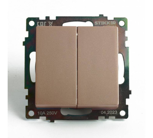 Выключатель двухклавишный без рамки Stekker Катрин 49169