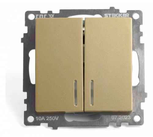 Выключатель двухклавишный с подсветкой без рамки Stekker Катрин 49217