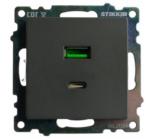 Розетка 2хUSB type A и C без рамки Stekker Катрин 50052